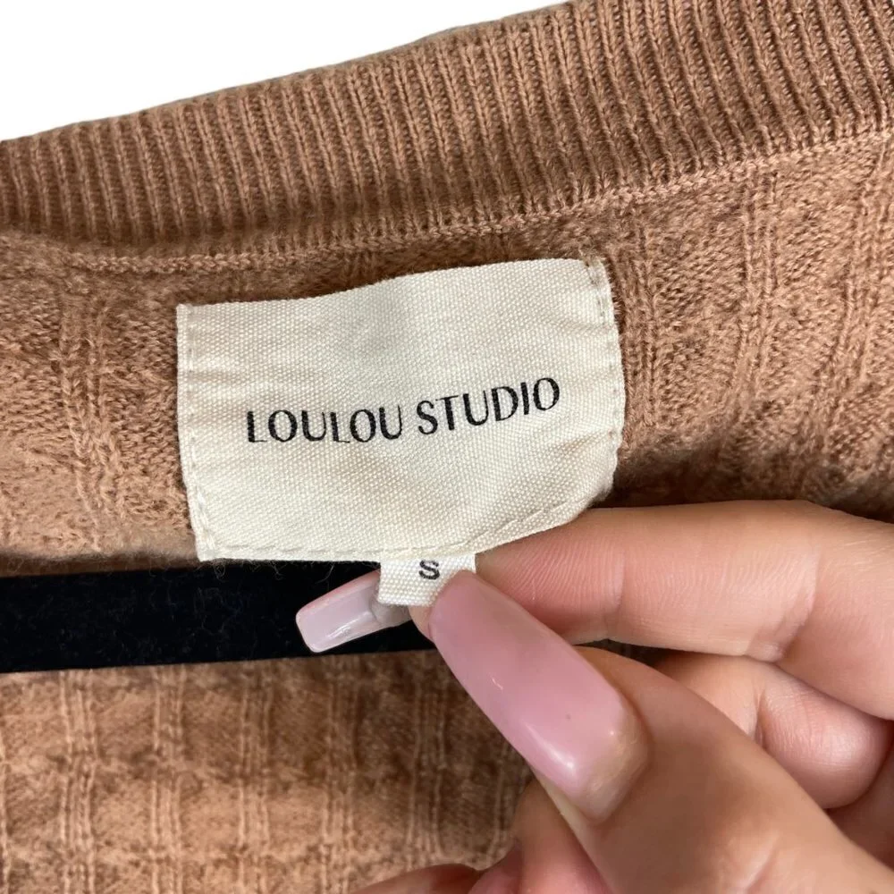 Loulou Studio Mati Wool Cashmere Cable-Knit Button Front Cardigan Beige Size S